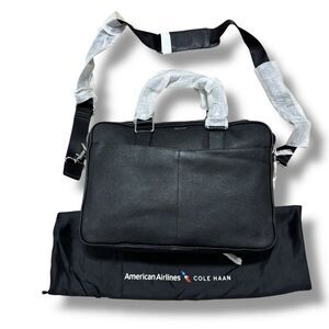 Cole Haan Black Leather Slim Attache Laptop Briefcase Business Travel Ready